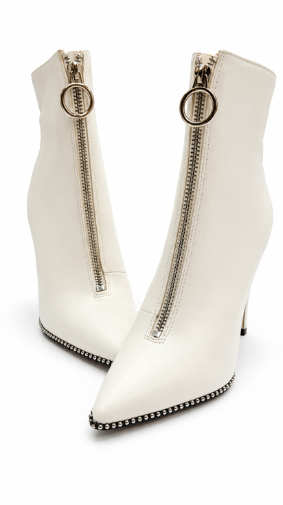 Bar III Shoes - BAR III Womens White Ball Chain Front Zip Ring Pull Briget Booties 5.5 M